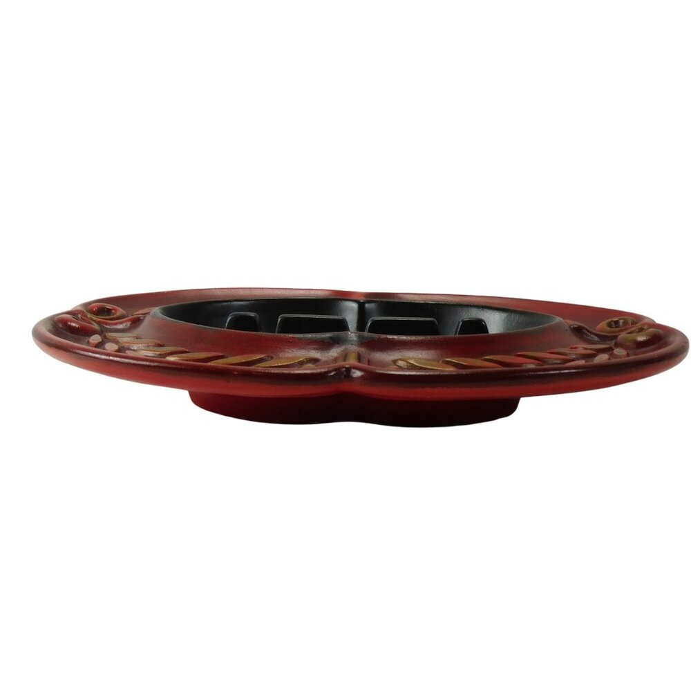 Vintage 1970s USA Mid Century Heager Red AshTray Wheat Leaf Baroque Crest 1068 - Picture 2 of 10